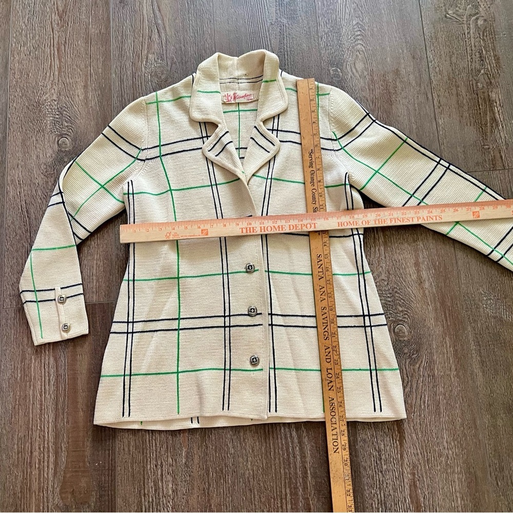 Cream Plaid Button-Front Knit Jacket - Picture 8 of 10